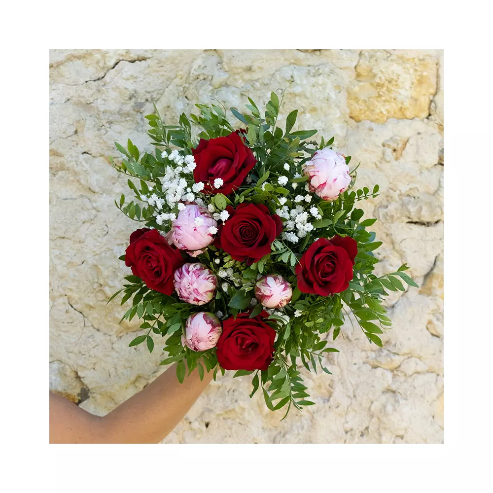 Bouquet maman forever rouge rose rouge et pivoine